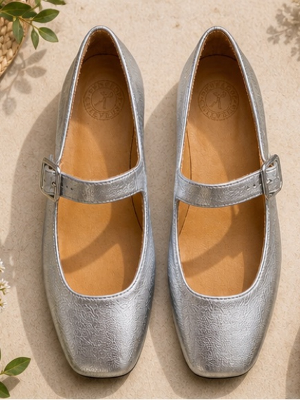 Penelope Chilvers Silver Leather Mary Jane Flats Size 39 Ballet Square Toe - Picture 3 of 7